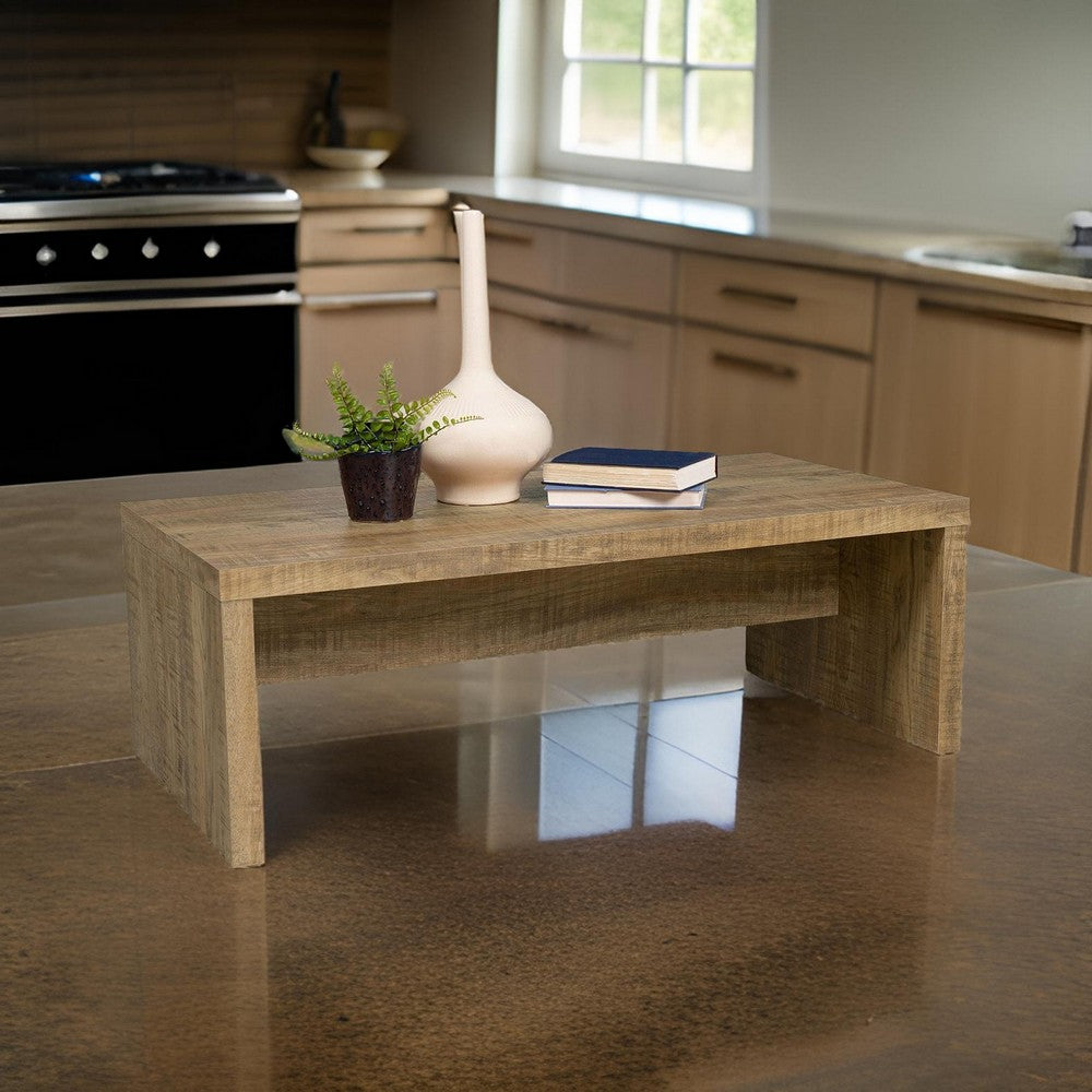 Benjara Nette 47 Inch Coffee Table with Rough Hewn Saw Marks, Wood, Natural Brown