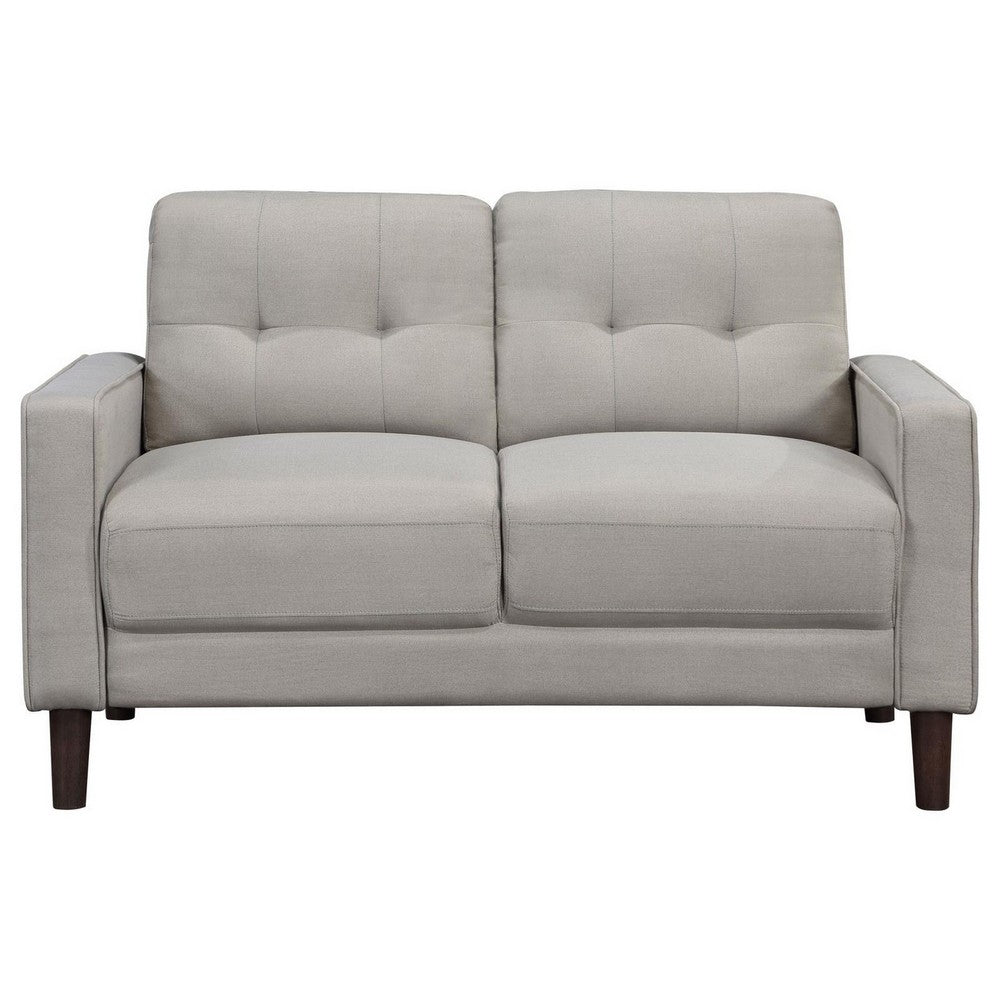 Benjara Bow 54 Inch Loveseat, Grid Tufted Back, Track Arms, Self Welt Trim, Beige