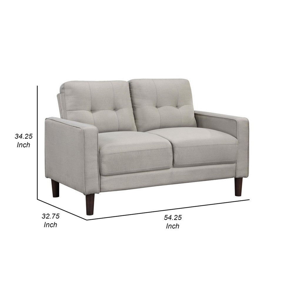 Benjara Bow 54 Inch Loveseat, Grid Tufted Back, Track Arms, Self Welt Trim, Beige