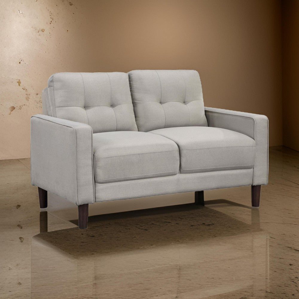 Benjara Bow 54 Inch Loveseat, Grid Tufted Back, Track Arms, Self Welt Trim, Beige