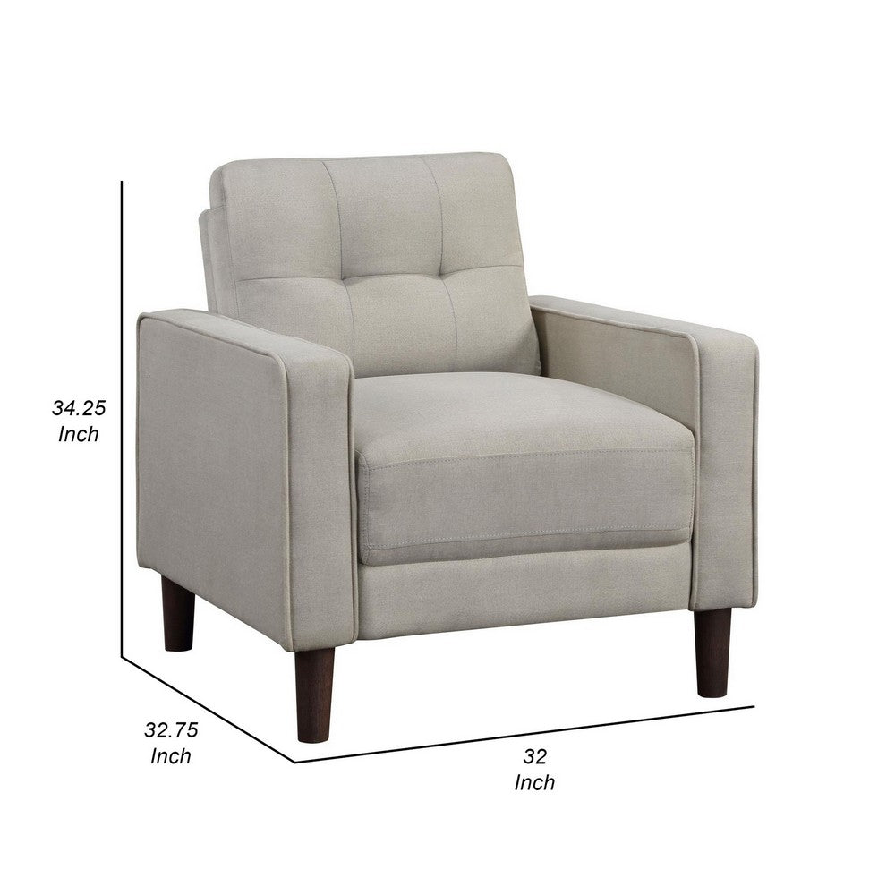 Benjara Bow 32 Inch Accent Chair, Grid Tufted, Track Arms, Self Welt Trim, Beige