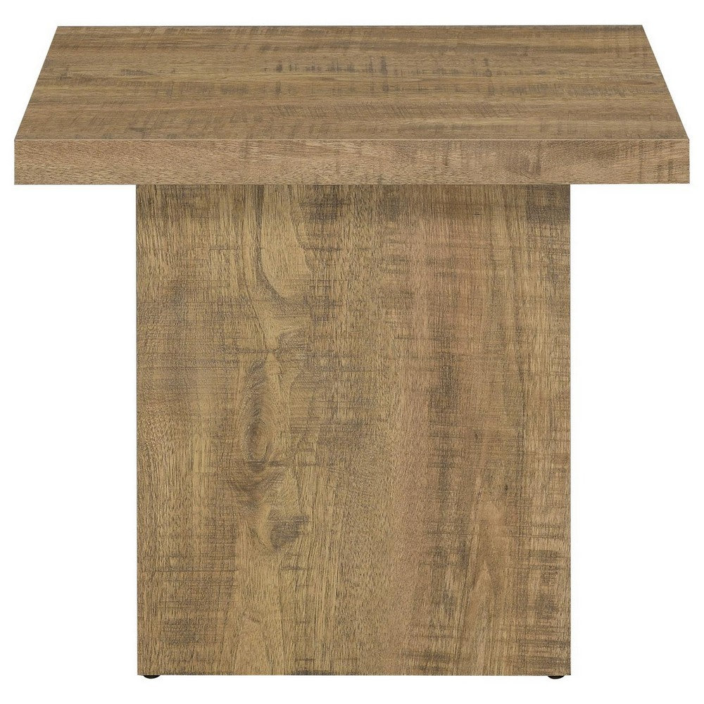 Benjara Zet 24 Inch Square End Table with Oversized Block Base, Mango Brown