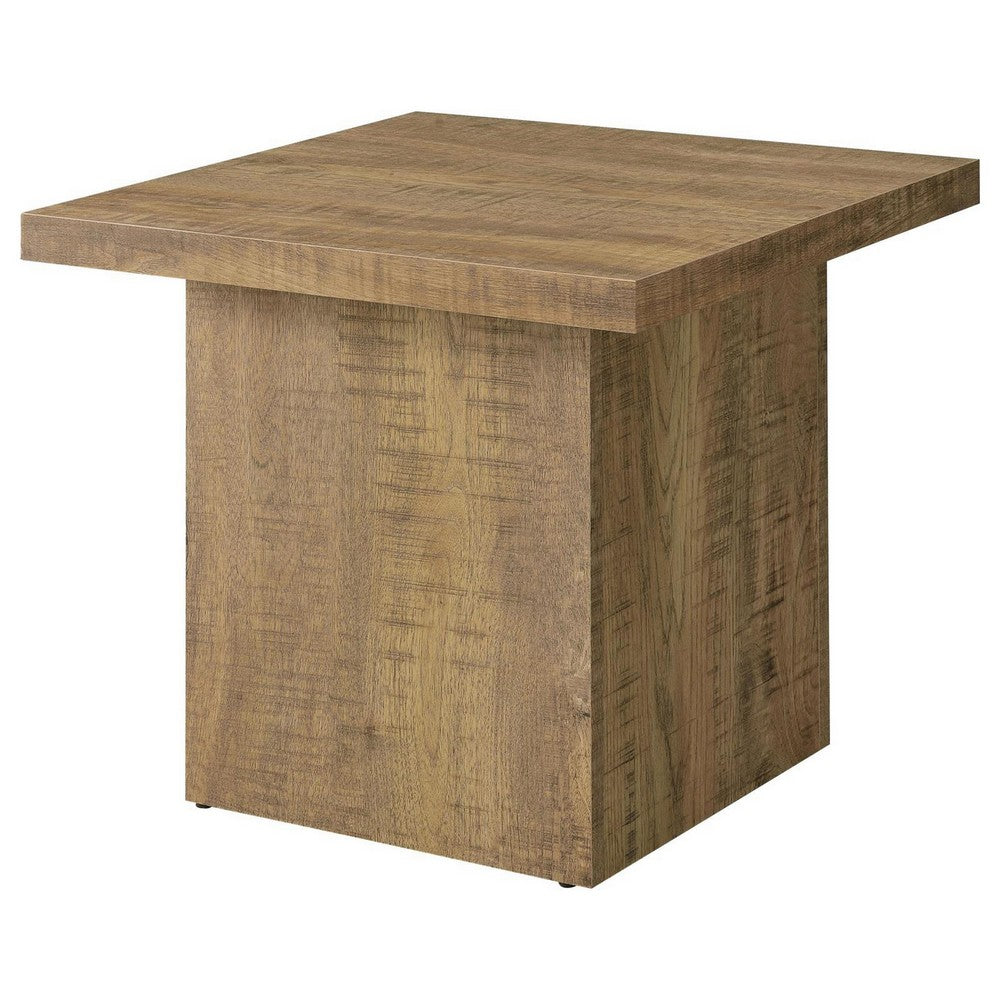 Benjara Zet 24 Inch Square End Table with Oversized Block Base, Mango Brown
