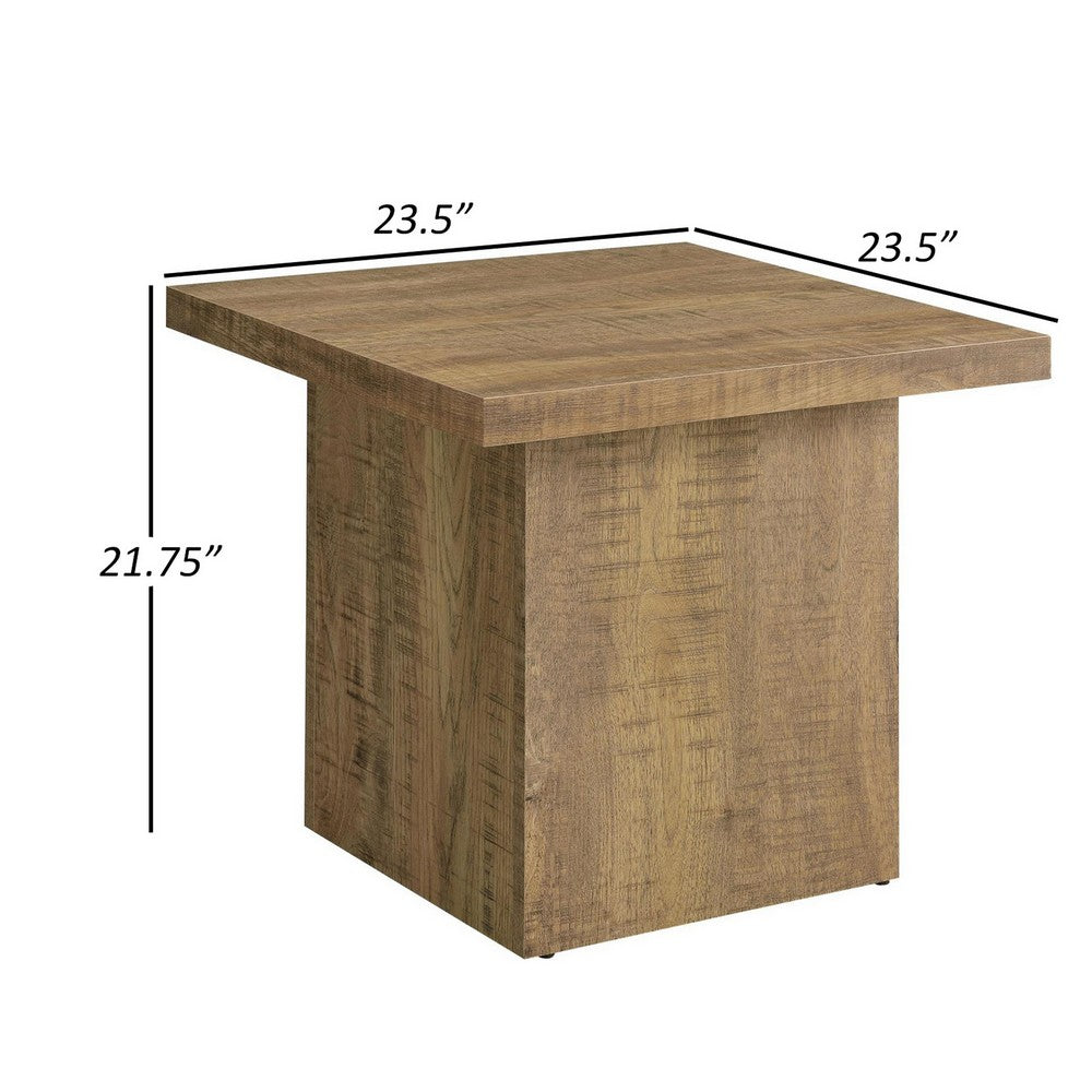 Benjara Zet 24 Inch Square End Table with Oversized Block Base, Mango Brown