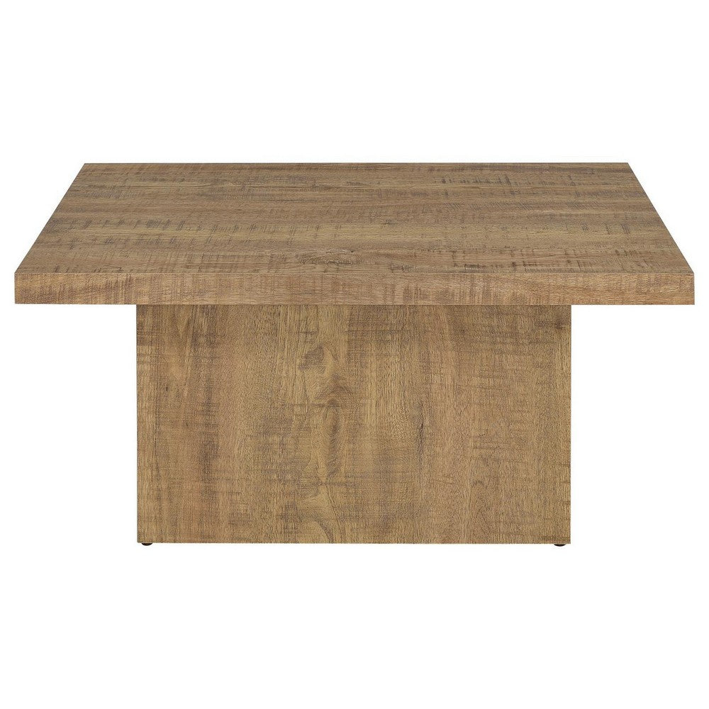 Benjara Zet 36 Inch Square Coffee Table with Oversized Block Base, Mango Brown