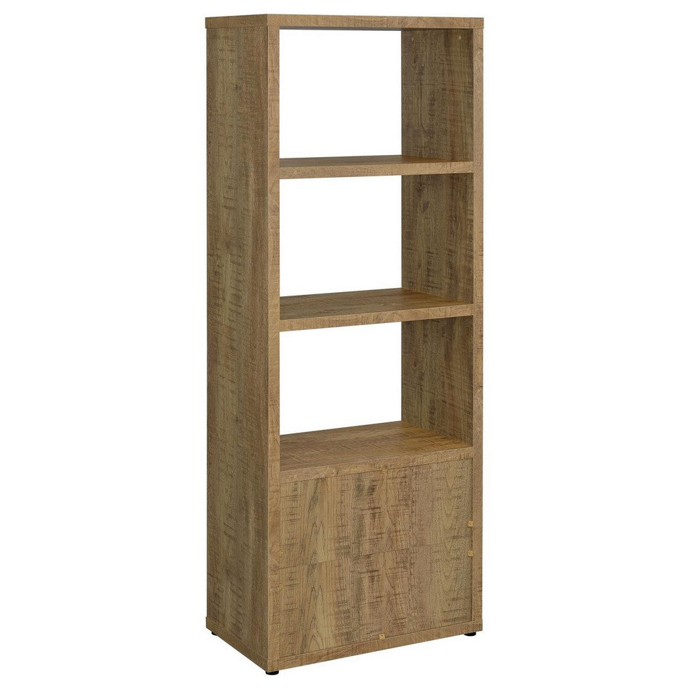 Benjara Tag 71 Inch Media Tower with 3 Shelves, 2 Doors, MDF Wood, Mango Brown