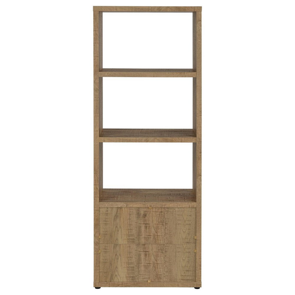 Benjara Tag 71 Inch Media Tower with 3 Shelves, 2 Doors, MDF Wood, Mango Brown