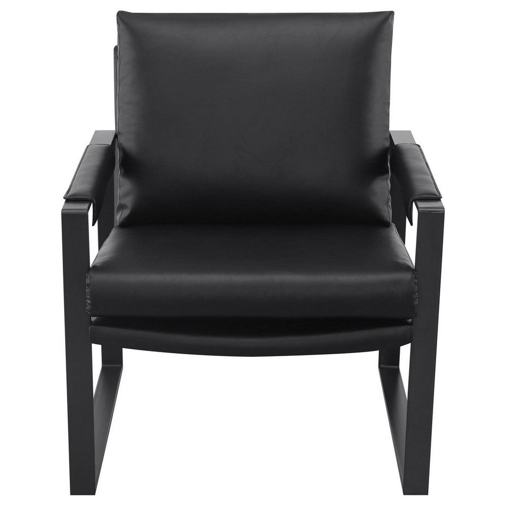 Benjara Rosy 28 Inch Accent Armchair, Vegan Faux Leather, Black And Charcoal Finish