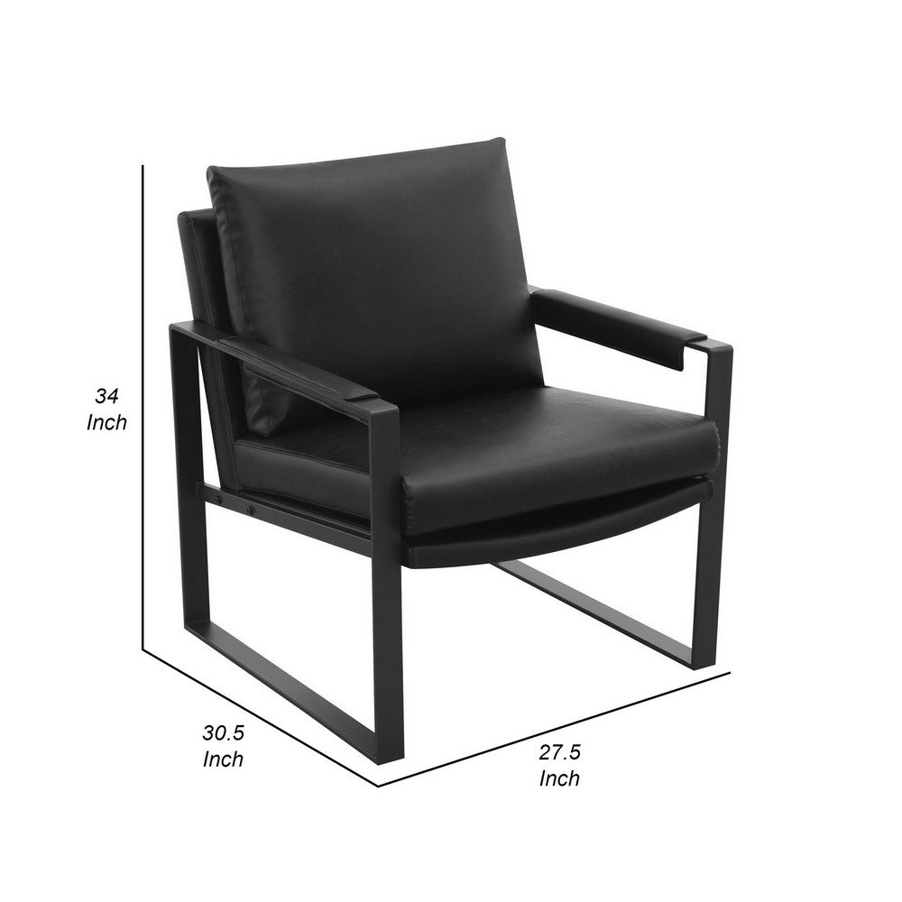 Benjara Rosy 28 Inch Accent Armchair, Vegan Faux Leather, Black And Charcoal Finish