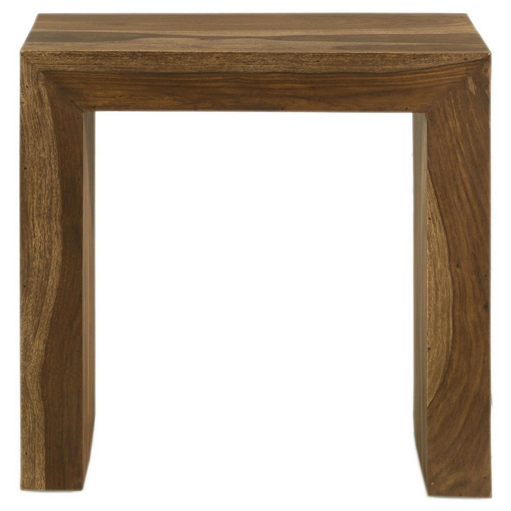 Benjara Ody 22 Inch Side End Table, U Shaped, Sheesham Wood, Auburn Brown Finish