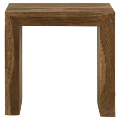 Benjara Ody 22 Inch Side End Table, U Shaped, Sheesham Wood, Auburn Brown Finish