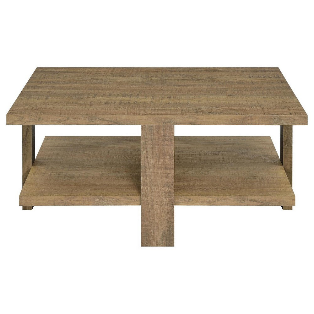 Benjara Dew 36 Inch Side Coffee Table, Lower Shelf, Engineered Wood, Mango Brown