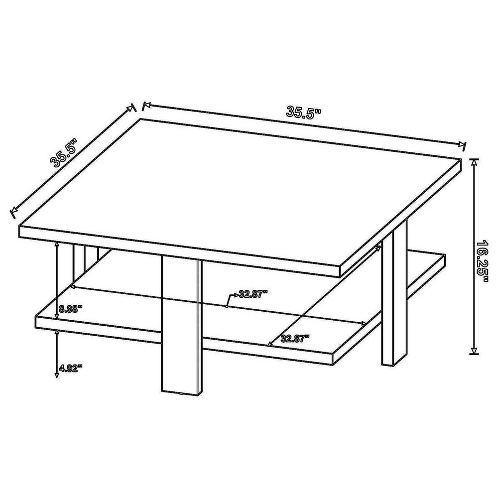 Benjara Dew 36 Inch Side Coffee Table, Lower Shelf, Engineered Wood, Mango Brown
