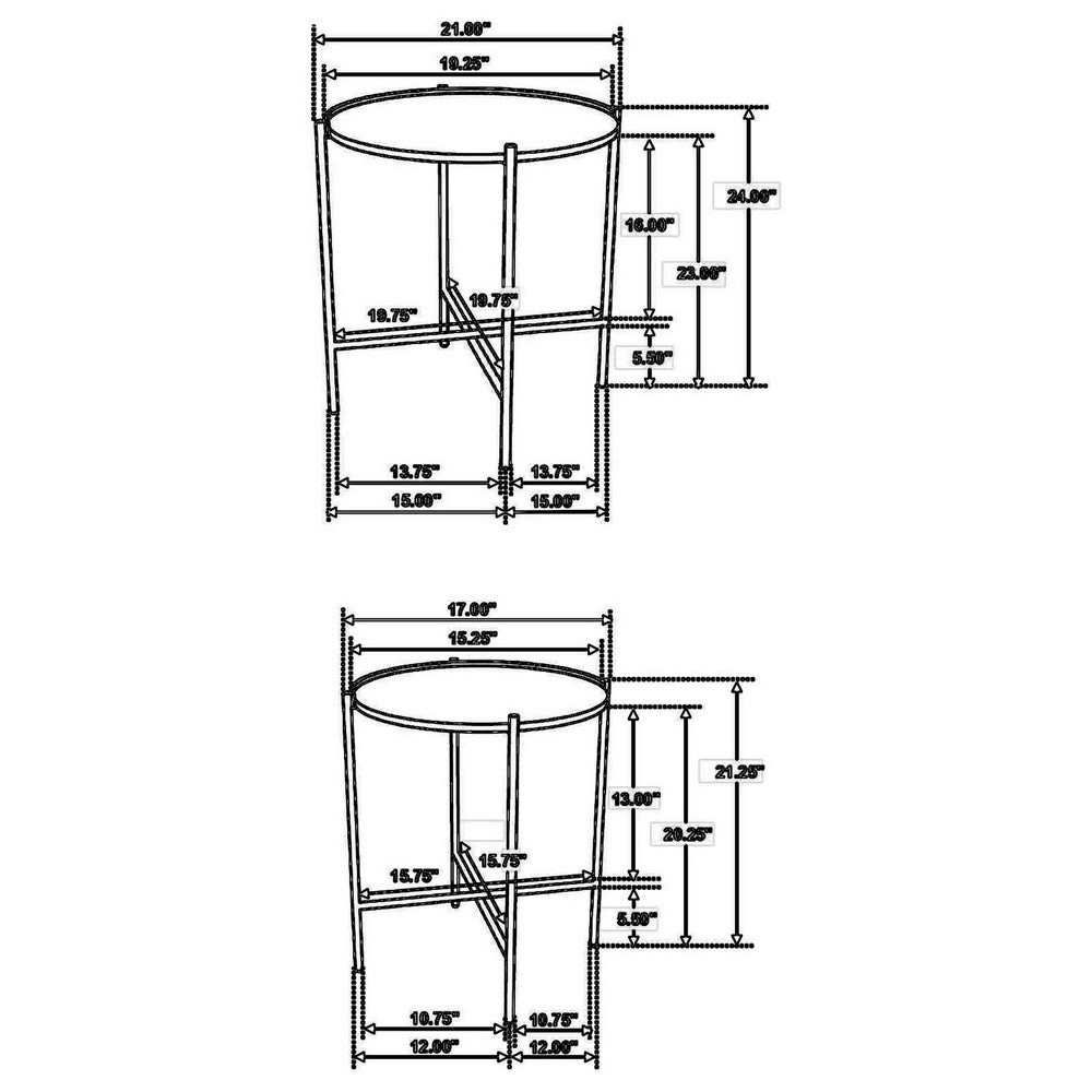 Benjara 2 Piece Round Nesting Tables, Gold Iron, Modern Mango Wood, Warm Brown