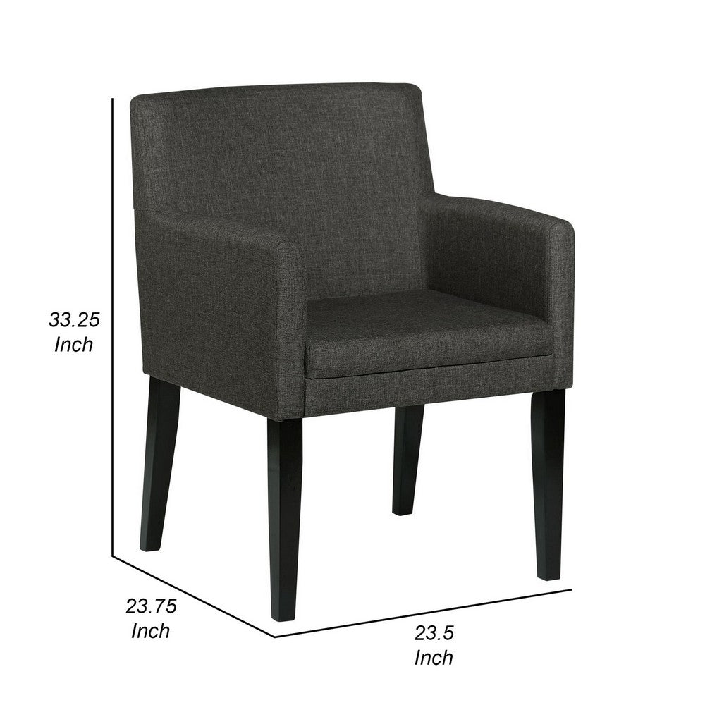 Benjara Kinza 24 Inch Armchair Set of 2, Gray, Cushioned Seat, Wood Block Legs