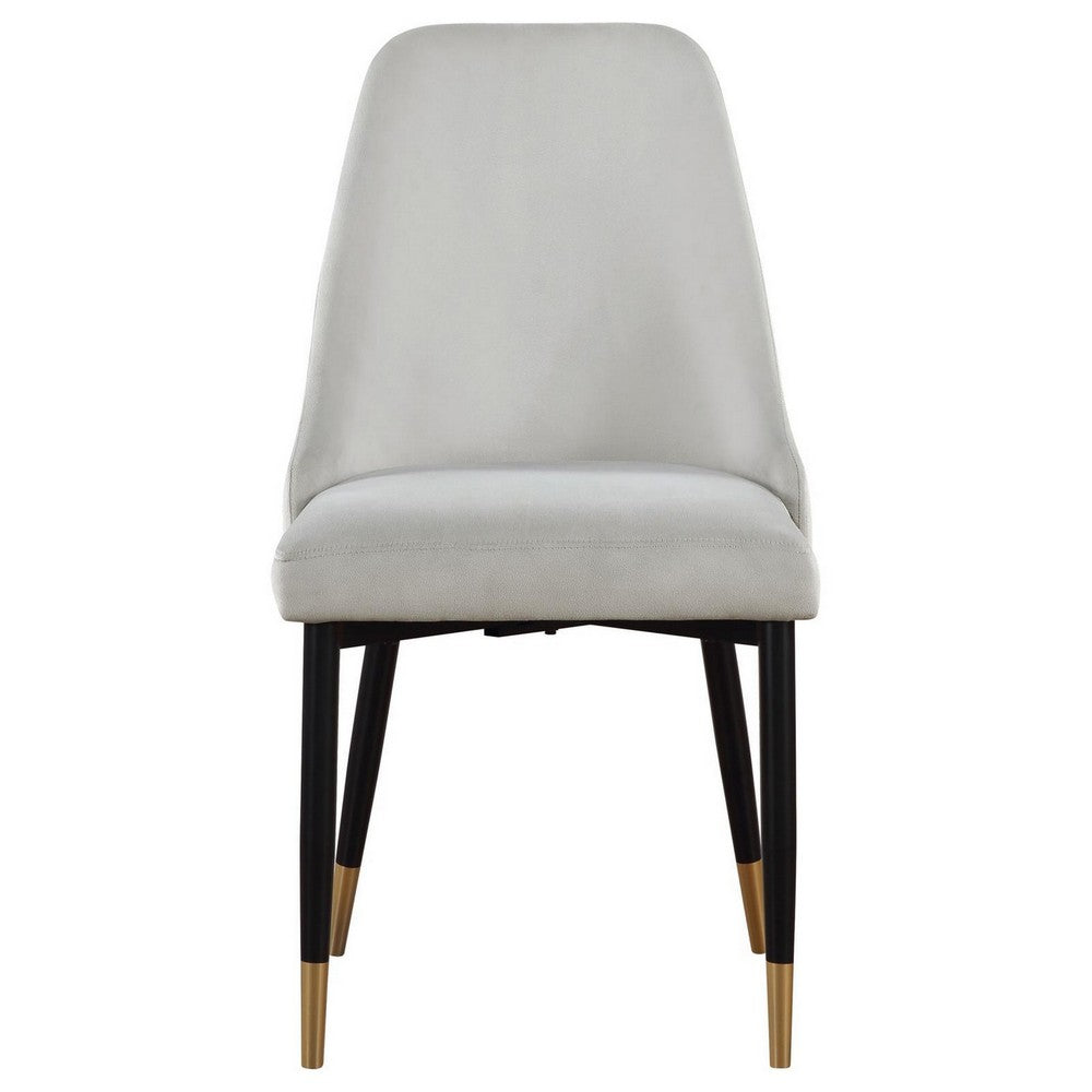 Benjara 24 Inch Dining Chair, Set of 2, Light Gray Velvet, Tall Curved Back, Brass