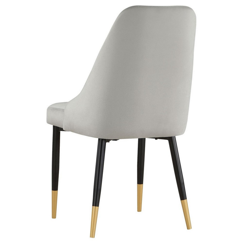 Benjara 24 Inch Dining Chair, Set of 2, Light Gray Velvet, Tall Curved Back, Brass