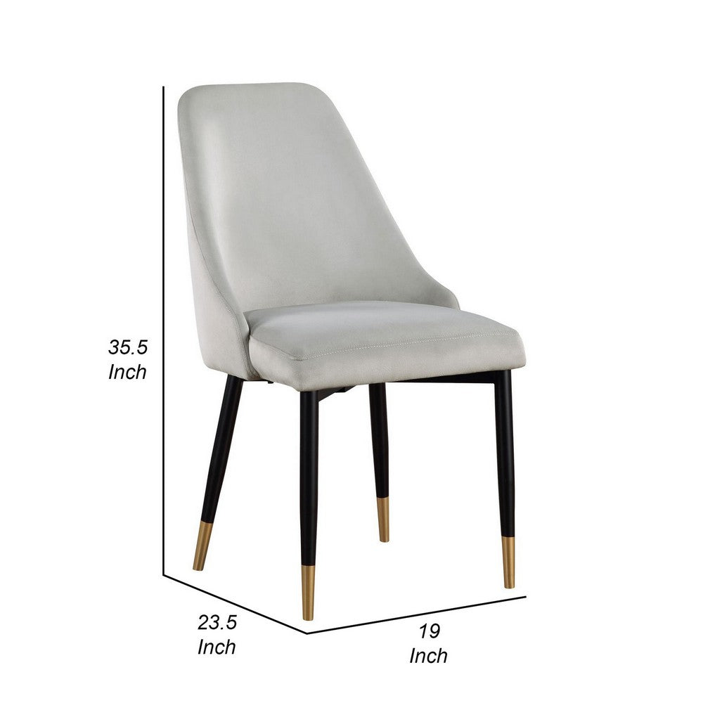 Benjara 24 Inch Dining Chair, Set of 2, Light Gray Velvet, Tall Curved Back, Brass