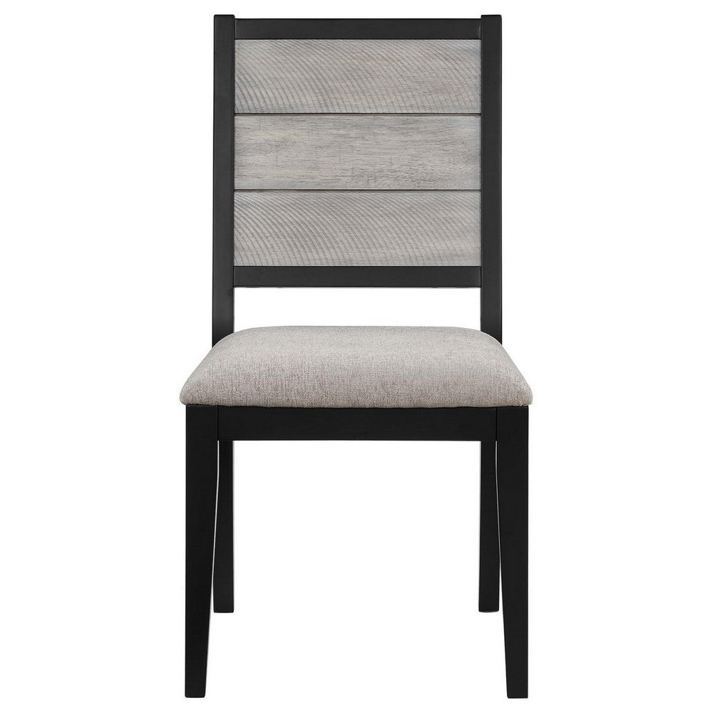Benjara Elina 23 Inch Dining Chair, Set of 2, Plank Style Back, Gray Polyester