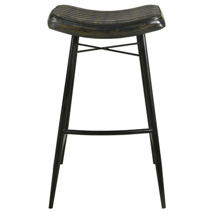 Benjara Vini 30 Inch Bar Stool Set of 2, Curved Leather Seat, Channel Tufted, Black