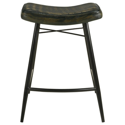 Benjara Vini 25 Inch Counter Stool Set of 2, Curved Leather Seat, Tufted Black