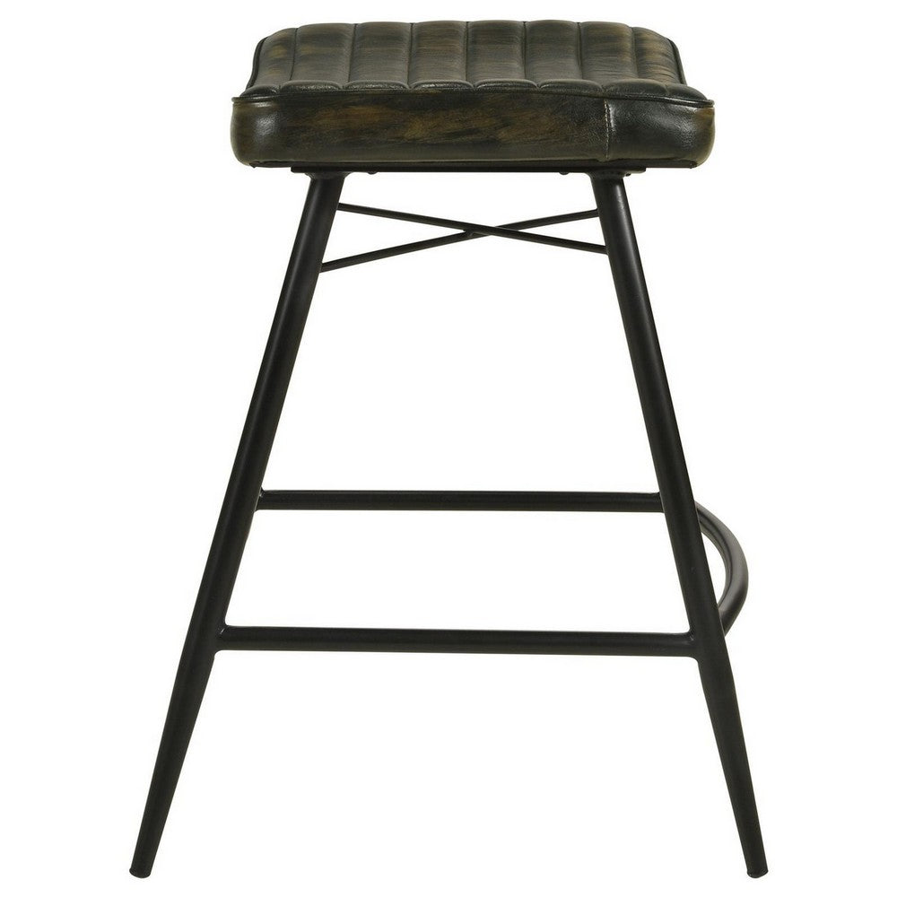 Benjara Vini 25 Inch Counter Stool Set of 2, Curved Leather Seat, Tufted Black