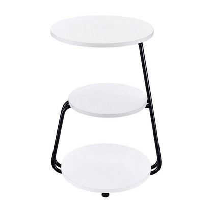 Benjara 26 Inch Side End Table, 3 Tier Design, Black Metal Frame, White Finish