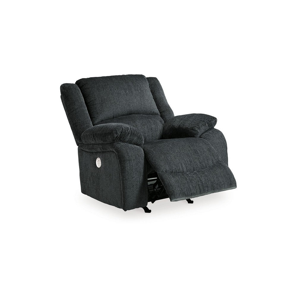 Benjara Wie 39 Inch Power Recliner Chair, Rocker, Slate Gray Chenille Upholstery