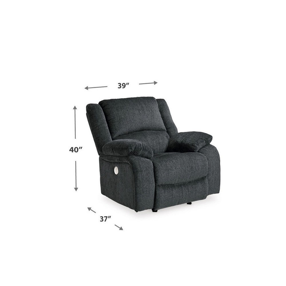 Benjara Wie 39 Inch Power Recliner Chair, Rocker, Slate Gray Chenille Upholstery