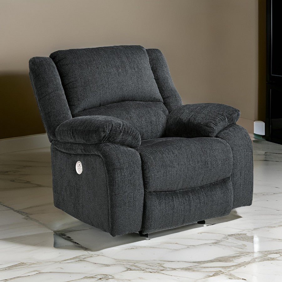 Benjara Wie 39 Inch Power Recliner Chair, Rocker, Slate Gray Chenille Upholstery