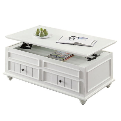 Benjara 48 Inch Coffee Table, Lift Top Function, 2 Drawers, White Poplar Wood