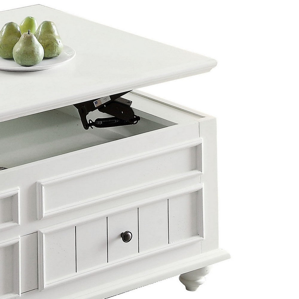 Benjara 48 Inch Coffee Table, Lift Top Function, 2 Drawers, White Poplar Wood
