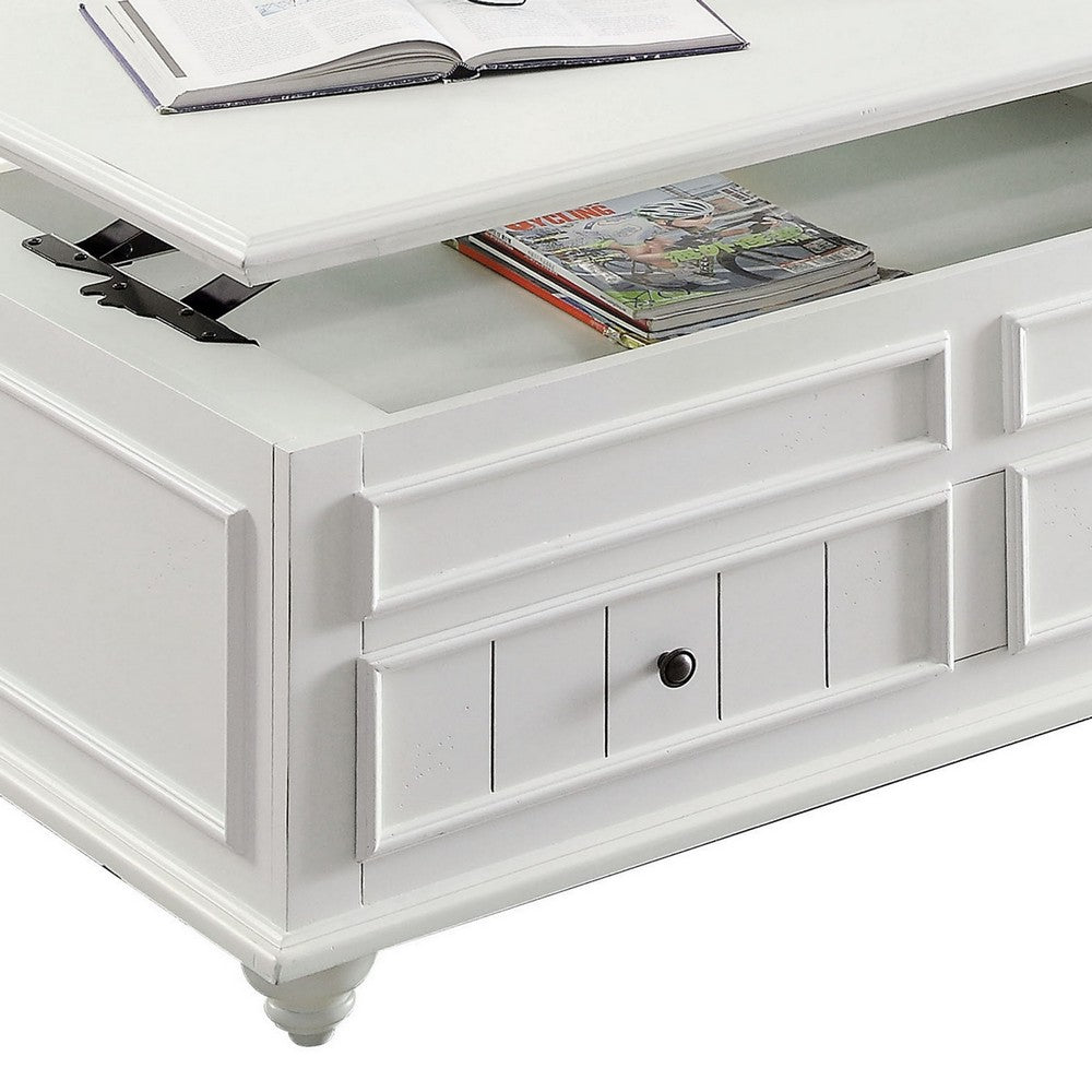 Benjara 48 Inch Coffee Table, Lift Top Function, 2 Drawers, White Poplar Wood