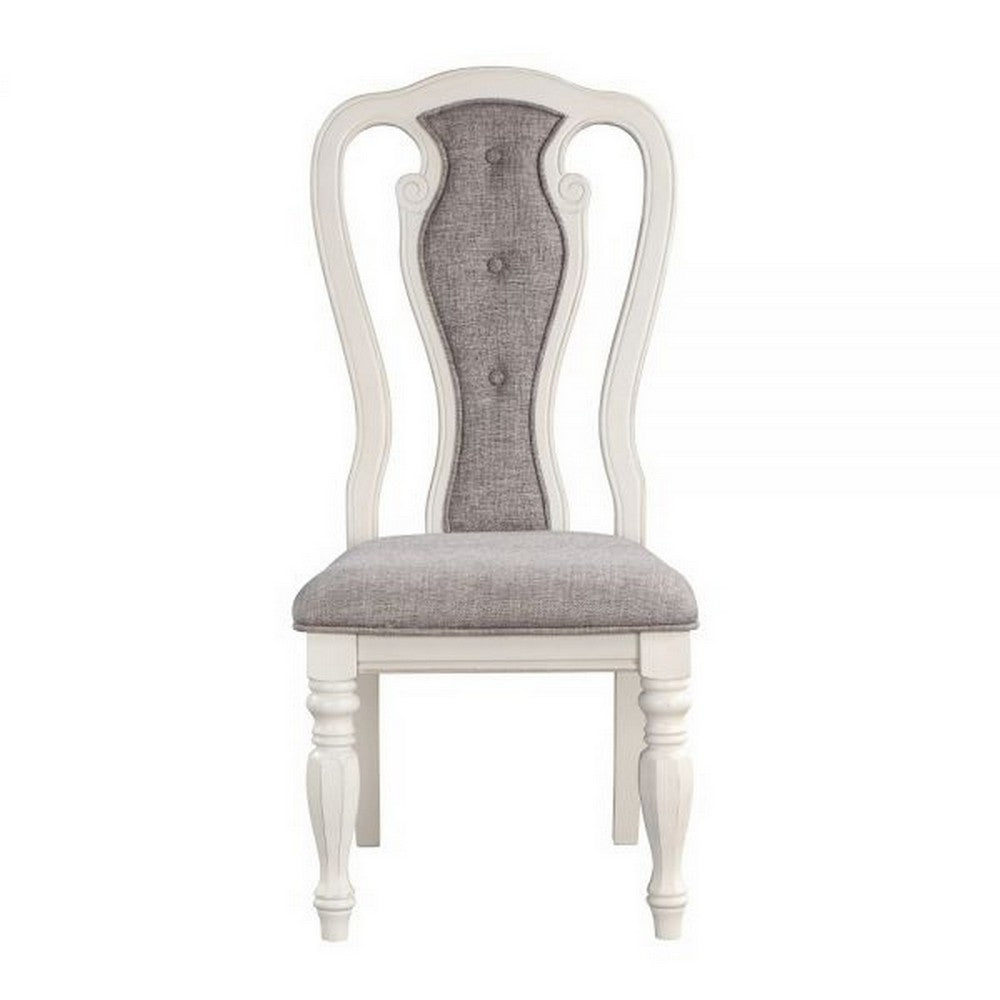 Benjara Fil 23 Inch Dining Side Chair Set of 2, Tufted Gray Fabric, Queen Anne