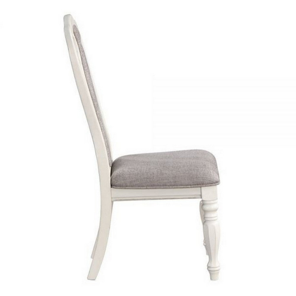 Benjara Fil 23 Inch Dining Side Chair Set of 2, Tufted Gray Fabric, Queen Anne