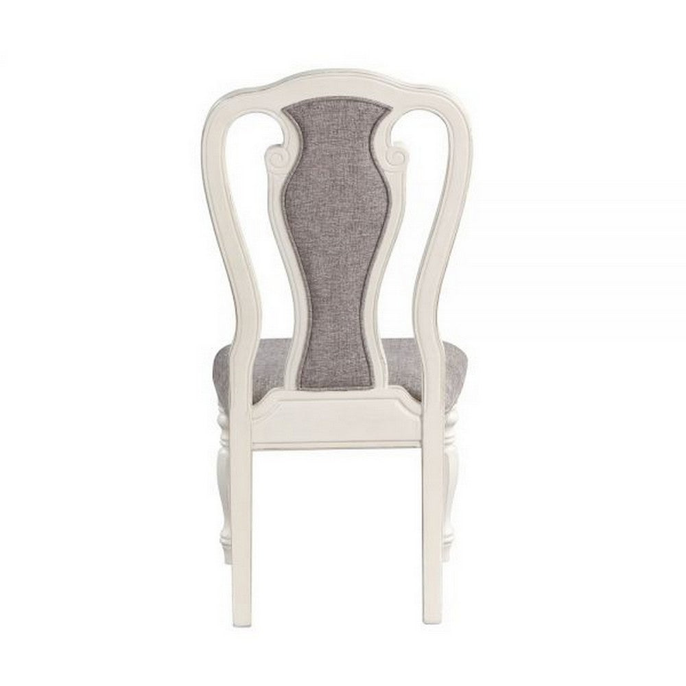 Benjara Fil 23 Inch Dining Side Chair Set of 2, Tufted Gray Fabric, Queen Anne