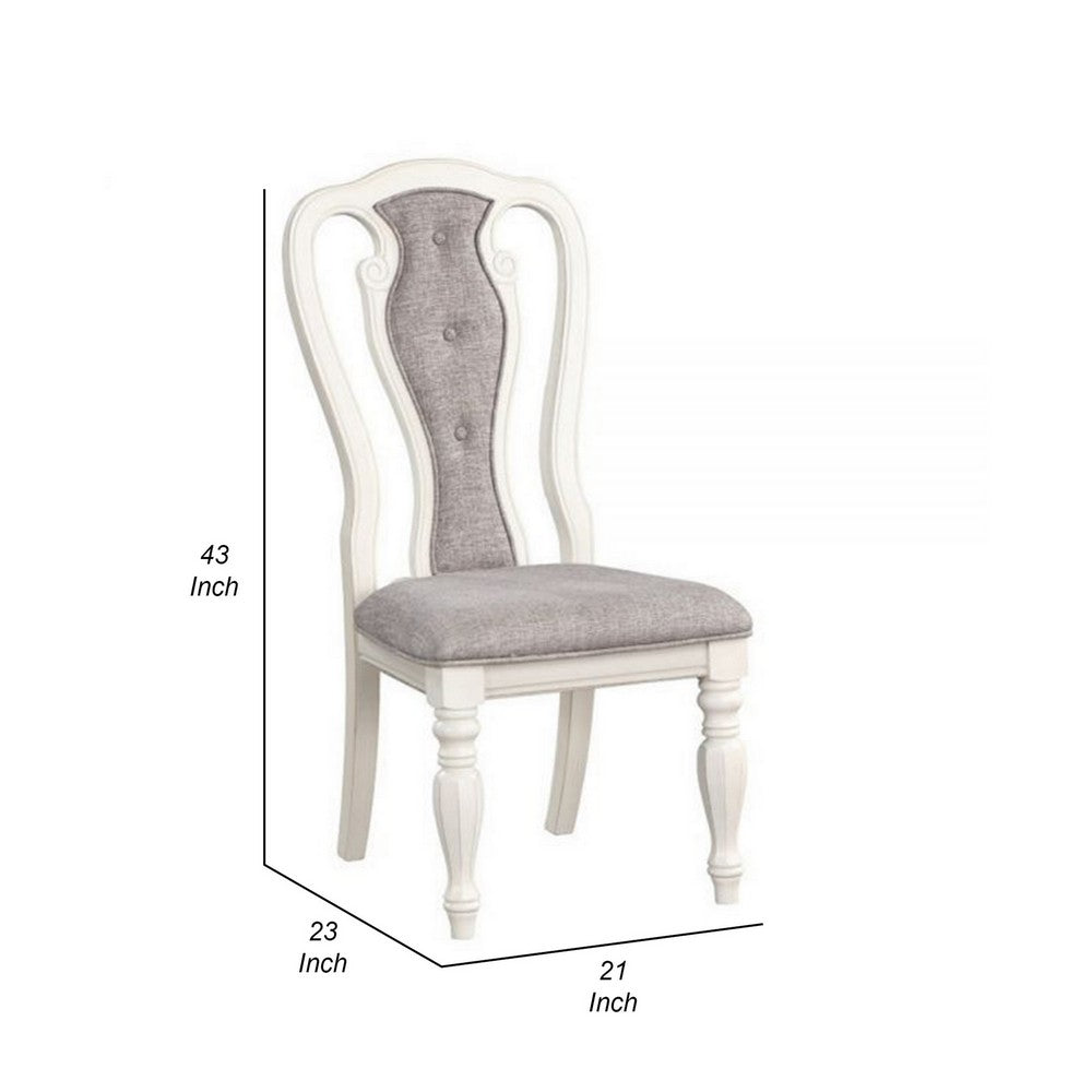 Benjara Fil 23 Inch Dining Side Chair Set of 2, Tufted Gray Fabric, Queen Anne