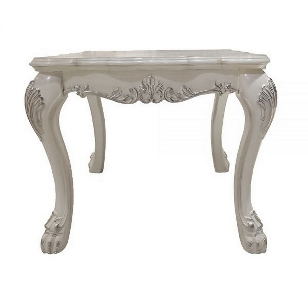 Benjara Ally 28 Inch Side End Table, Aspen Wood, Classic Scrollwork, Polyresin