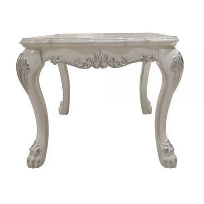Benjara Ally 28 Inch Side End Table, Aspen Wood, Classic Scrollwork, Polyresin