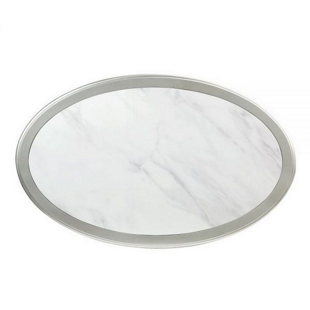Benjara Kyna 50 Inch Coffee Table, Sintered Top, 1 Drawer, Classic Oval, Silver