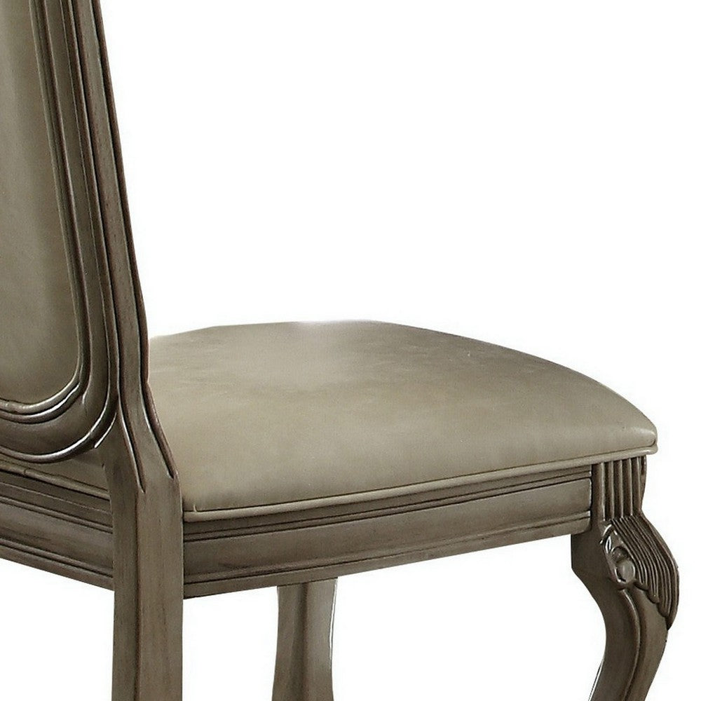 Benjara Loki 29 Inch Dining Chair Set of 2, Antique White, Crown Top, Welt Trim