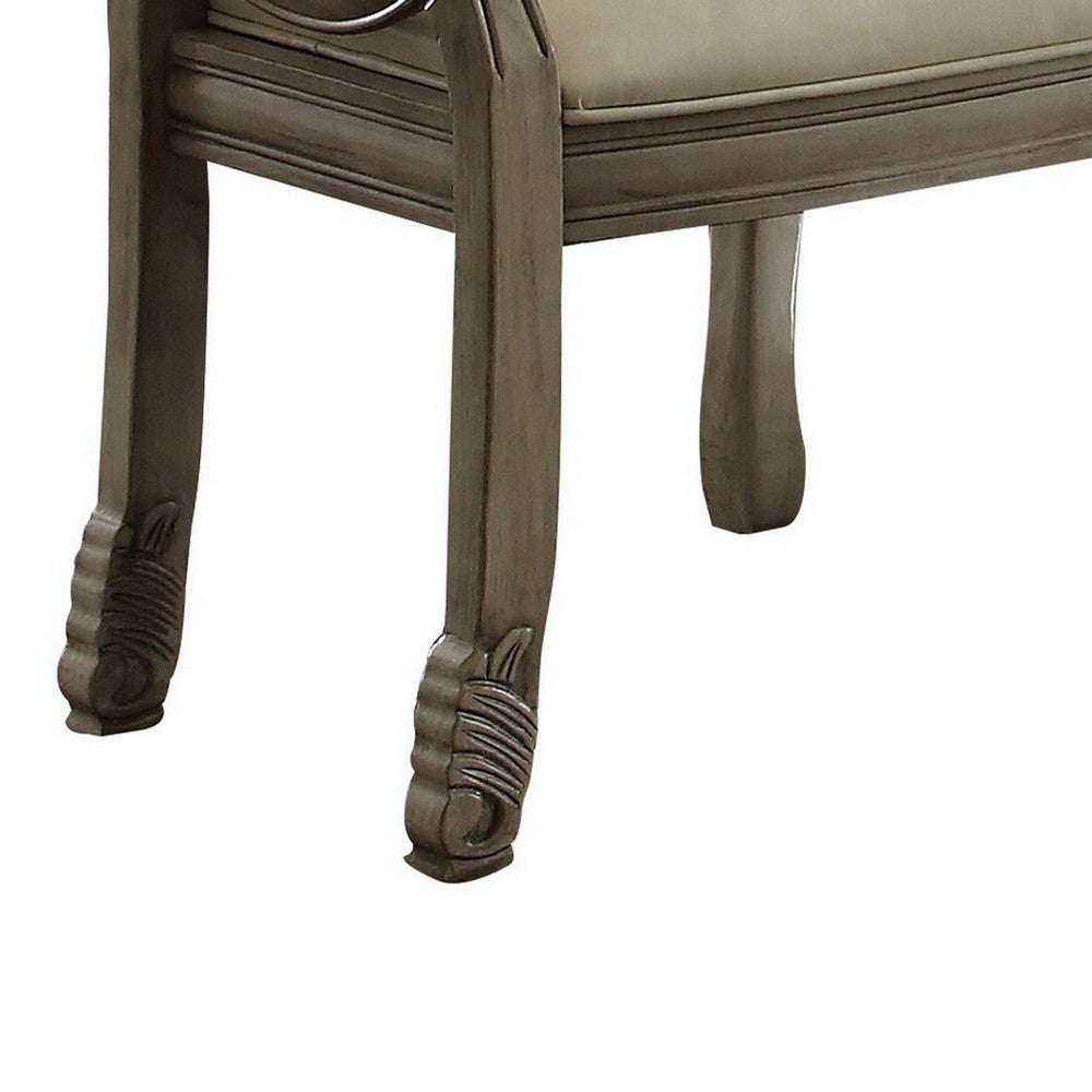 Benjara Loki 29 Inch Dining Chair Set of 2, Antique White, Crown Top, Welt Trim