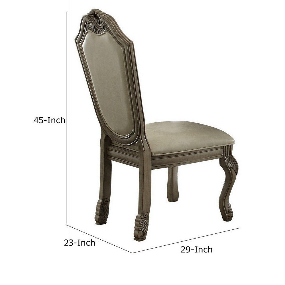 Benjara Loki 29 Inch Dining Chair Set of 2, Antique White, Crown Top, Welt Trim