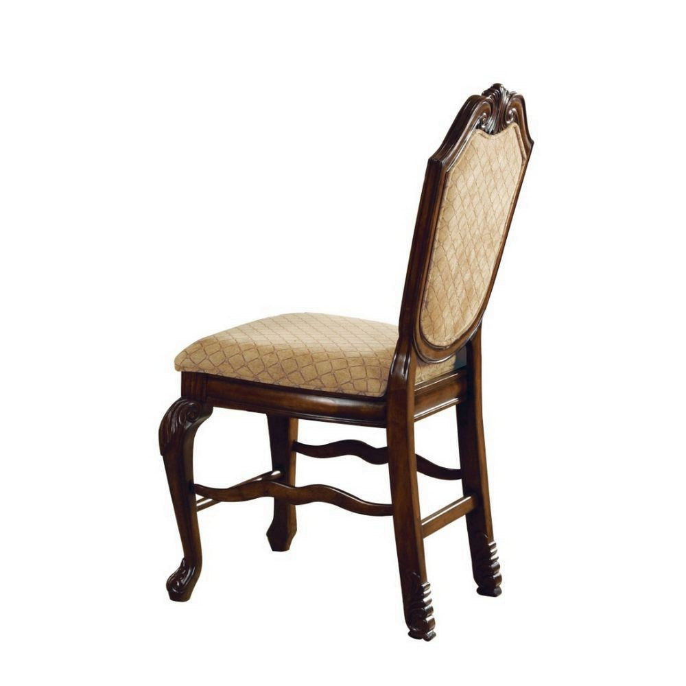 Benjara Loki 24 Inch Counter Height Chair Set of 2, Beige Fabric, Crown Top Back