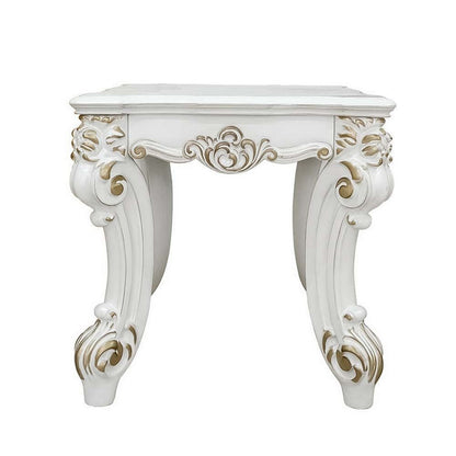 Benjara Jess 26 Inch Side End Table, Traditional Scrolled Legs, Brushed Gold, White