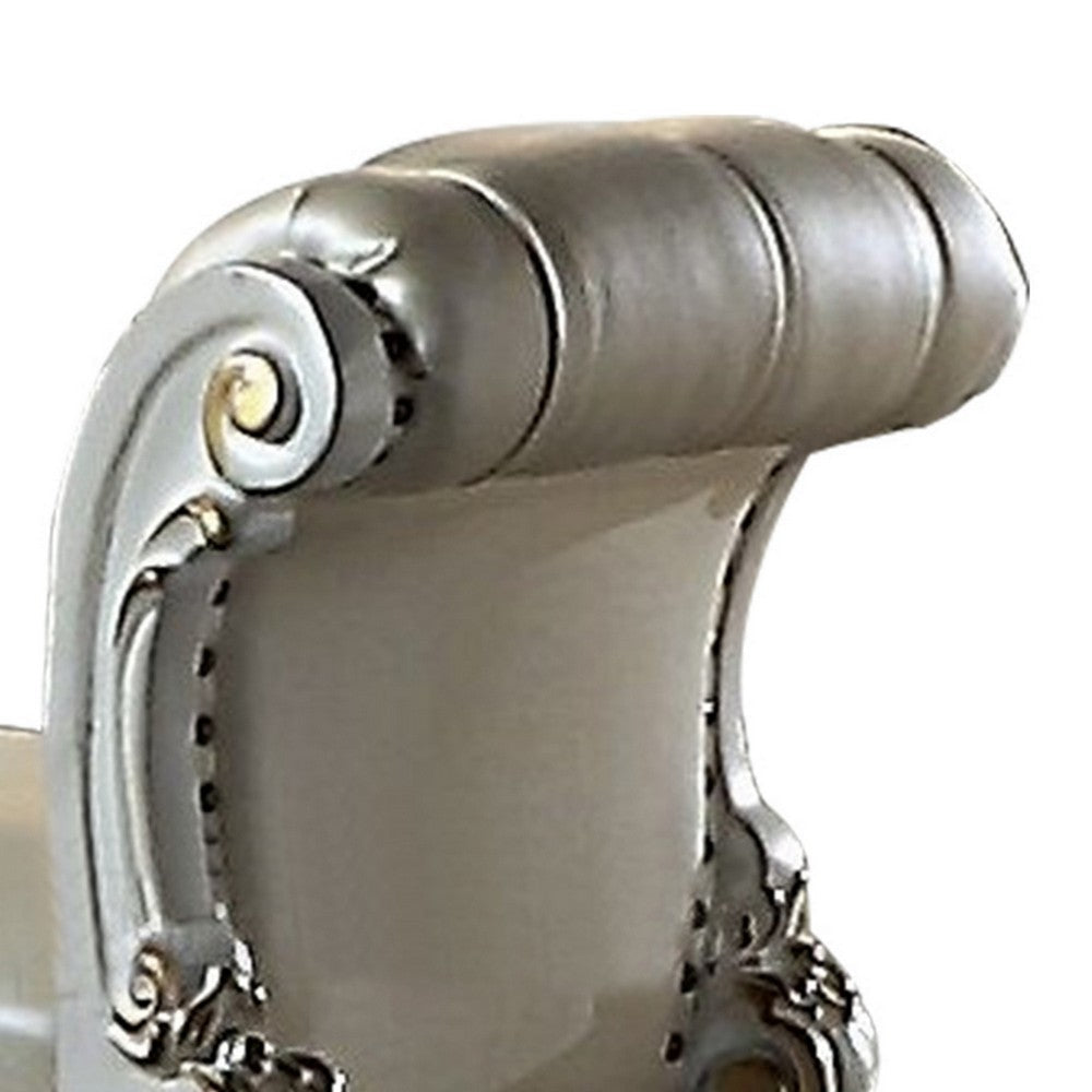 Benjara Jess 25 Inch Vanity Chair, Vegan Faux Leather, Rolled Back, Queen Anne Legs