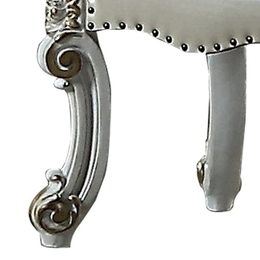 Benjara Jess 25 Inch Vanity Chair, Vegan Faux Leather, Rolled Back, Queen Anne Legs