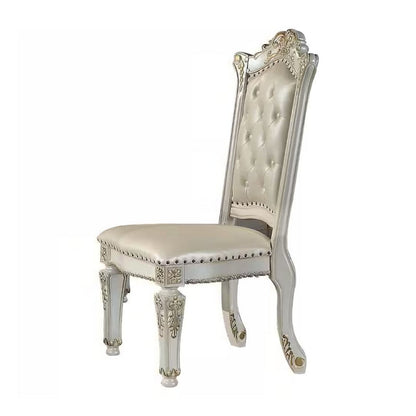 Benjara Jess 24 Inch Counter Chair Set of 2, Pearl Faux Leather, Button Tufted