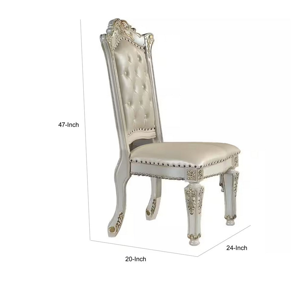 Benjara Jess 24 Inch Counter Chair Set of 2, Pearl Faux Leather, Button Tufted