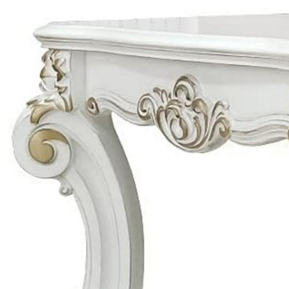 Benjara Jess 30 Inch Side End Table, Classic Scrolled Legs, 1 Shelf, Brushed Gold